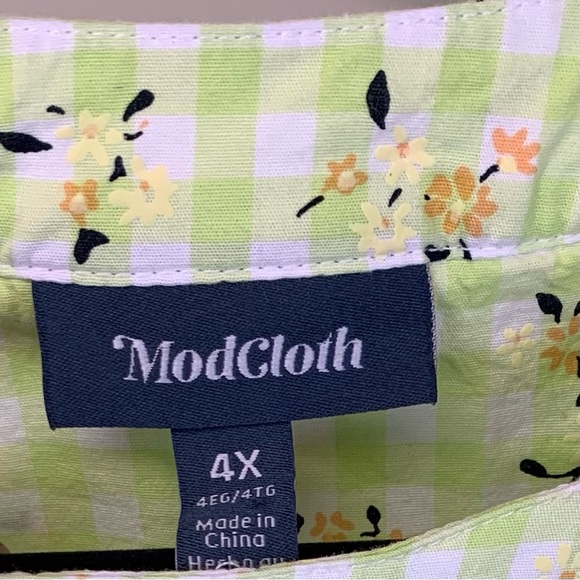 ModCloth Women Plus Size 4X Short Sleeve Blouse Pullover Floral Check Boho - Picture 9 of 9